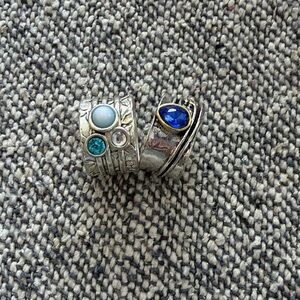 Beachy Silver Rings with Blue and Turquoise Stones size 8
